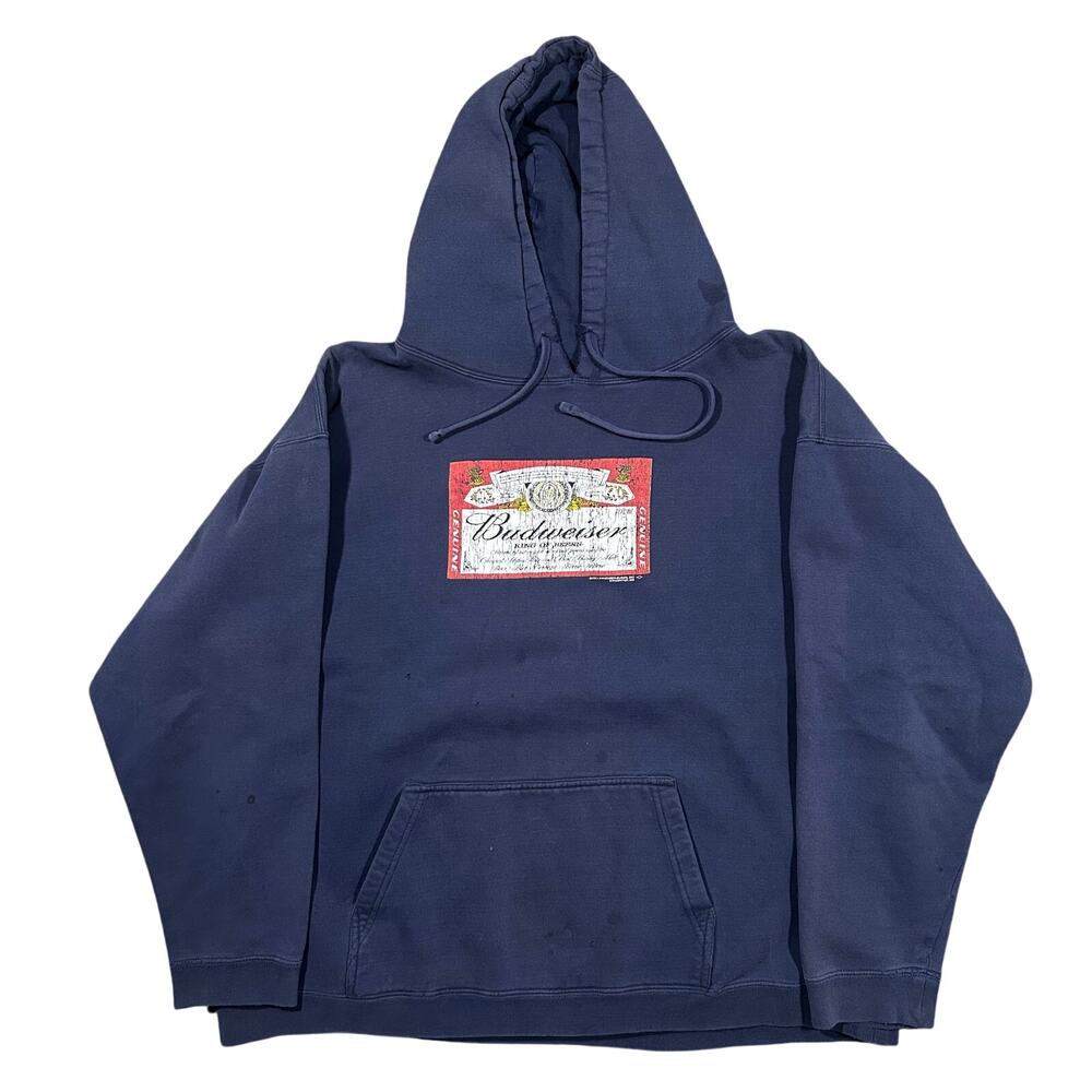 Vintage Budweiser Beer Hoodie Men’s XL Faded Distressed Pullover Sweatshirt 2004